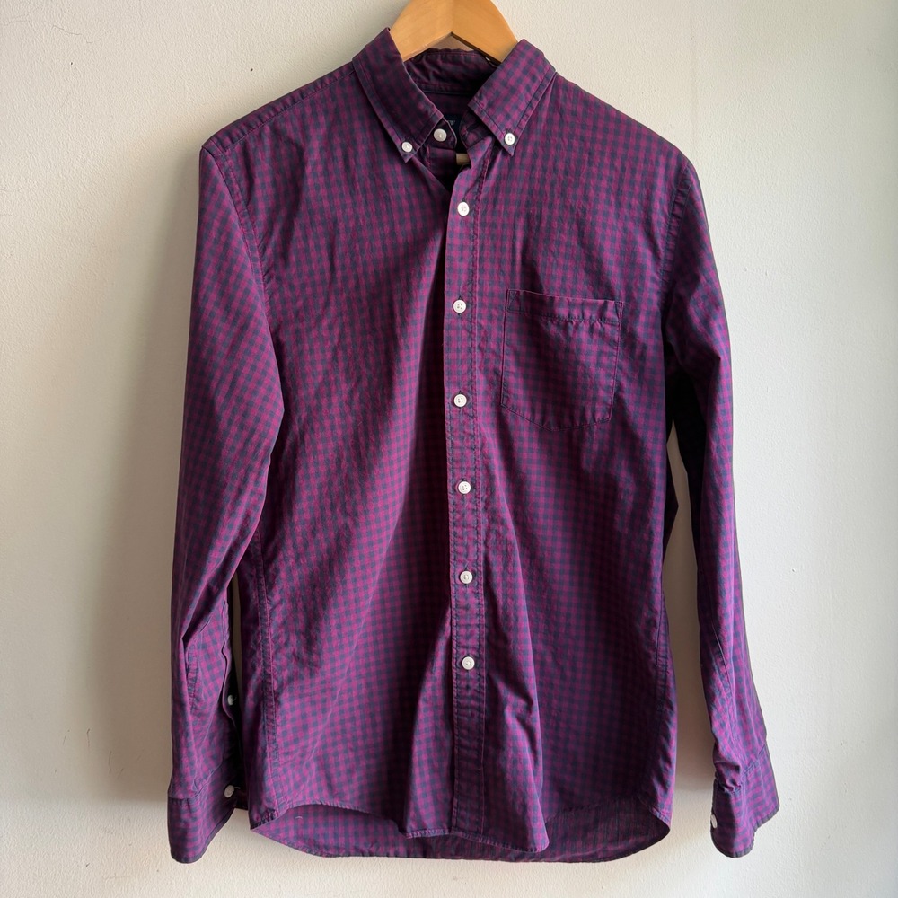 J.Crew Slim Gingham Button Down Shirt Burgundy Navy Blue Small